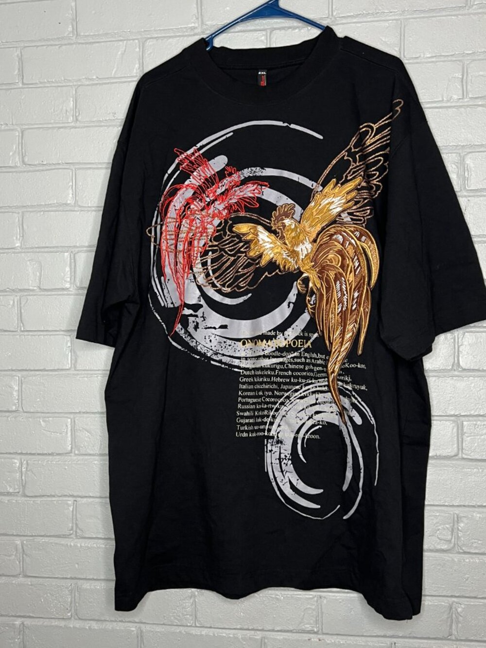 Vintage Raw Blue Embroidered Gold and Red Short Sleeve Graphic Tee Size 2XL - Picture 2 of 12